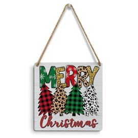 mmiishe Christmas Decor Christmas Decorations for Home Wall Art Farmhouse Wall Hanging Decor Christmas Plaid TreesWood Sign for Winter Festival Home Xmas Party Holiday Farm Front Door Porch Decor