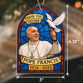 Pope Francis Memorial Acrylic Suncatcher Ornament, Thank You Father Pope Francis Christmas Ornament, Religious Catholic Gifts for Women Men, Religious Christian Keepsake, Catholic Memorabilia Tribute