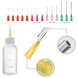 Needle Bottles, 30 ml Dosing Bottle, Needle Tip Applicator Bottle with 14 Dispensing Fine Needles and 12 Caps for DIY Craft Refill Glue, Acrylic Paint, Oil, Pack of 5 Glue Bottles Empty (30 ml)