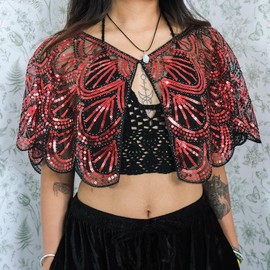 Sequin Embroidered Cape, Festival Shawl, Witchy Beaded Scarf, Luxurious Shawl, Bridal Shrug, Wedding Shawl Boho Cape, Vintage Accessories, 90s:_Black