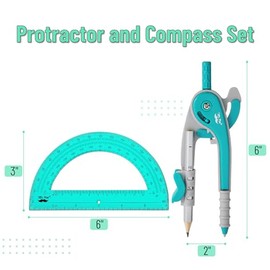 Mr. Pen - Juego de compás y transportador, compás matemático para geometría y dibujo | 6 Inch Protractor, Drawing Tool for School, Clear Plastic, Easy