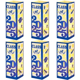 6 Pcs Graduation Table Centerpieces- Class of 2025 Graduation Lantern Boxes with LED Light for College High School Congrats Graduation Party Supplies(Blue)
