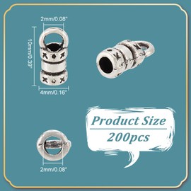 NBEADS 200 Pcs Tibetan Style Cord Ends, Antique Silver Metal Leather Ends Caps Barrel End Caps Tassel End Caps for DIY Bracelet Kumihimo Jewelry Making