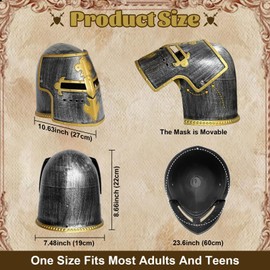 Spinosaurus Crusader Helmet for Adult Medieval Knight Helmet Spartan Gladiator Helmets Roman Warrior Cosplay Dress-Up Costumes Accessories Fancy Headwear