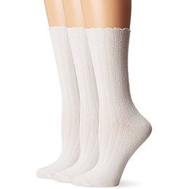 No nonsense Women's Scallop Pointelle Crew Sock, White - 3 Pair Pack, 4-10 (NS6047)