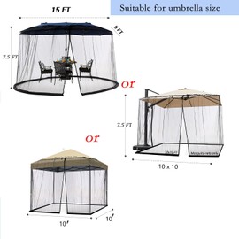 Tiimmgaal 15FT Mosquito Netting for Patio Umbrella Double Sided Patio Umbrella Canopy Netting &10X10 Ft Gazebo (Black)(Does Not Contain Gazebo Patio Umbrela) (15FT Black)