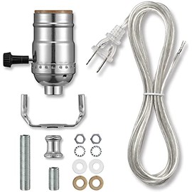 Lamp Socket Replacement Kit, Lamp Parts for Rewire or Repair Table and Floor Lamps, Includes 3 Way Socket, 12 Foot Matching Cord and Essential Hardware, DIY Lamp Making Kit for Do It Yourself (Silver)