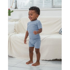 AVAUMA Stripe Pattern Baby Boys Girls Pajama Set Kids Toddler Snug fit Ribbed Sleepwear pjs for Daily Life Style (O.Gn, D.Blue 12-24 Months) (2Pack-Short)