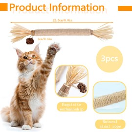 Bagentry 3 Pack Silvervine Sticks for Cats Chewers, Natural Cat Chew Stick, Interactive Kitten Chew Playthings, Silver Vine Chew Sticks for Indoor Kitty Nip Teeth Cleaning Dental Care Biting (3)