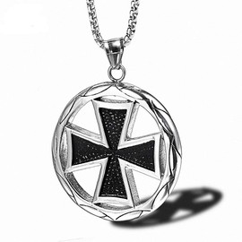 Faith Cross Knights Templar Necklace Round Pendant for Men Boy German Iron Cross Stainless Steel Military Necklaces Men