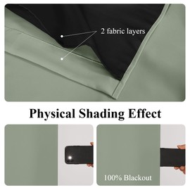 PONY DANCE 100% Blackout Curtains, Thick Double Layer Light Blocking Drapes, Thermal Insulated Noise Reducing Black Out Curtains for Bedroom Living Room with Black Liner, 52 x 84 Inch,Sage Green