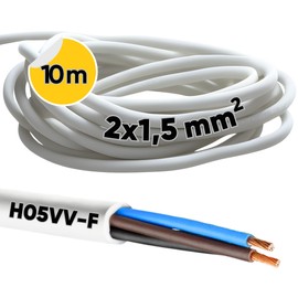 10 m Kalitec H05VV-F Hose Cable 2 x 1.5 mm² I Power Cable without Protective Conductor I PVC Cable for Indoor I Electric Cable White I Lamp Cable Flexible I Device Cable 2 Core