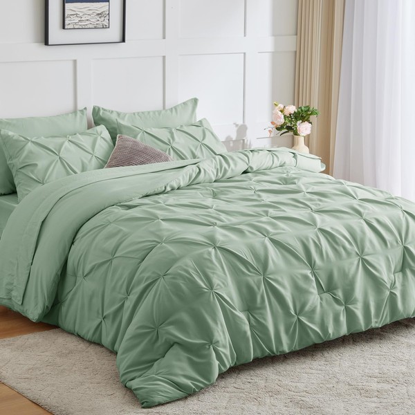 HIMEET- Sage Green King Comforter Set 7 Pieces Sage Comforter