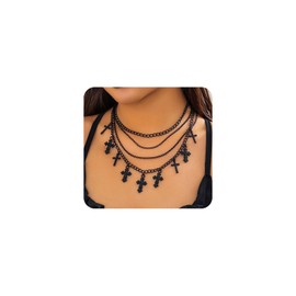 Gothic Black Cross Necklace for Women,Goth Layered Crucifixion Choker Necklace Halloween Jewelry (Cross1)