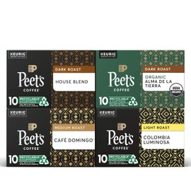 Peet’s Coffee, Dark, Medium, and Light Roast Variety Pack - 40 K-Cup Pods for Keurig Brewers (4 Boxes of 10 K-Cup Pods), Luminosa Breakfast Blend, Café Domingo, Organic Alma De La Tierra, House Blend