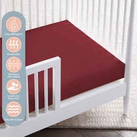 Pizuna 100% Cotton Fitted Cot Sheets Rio Red, 400 Thread Count Long Staple Cotton Fitted Cot Sheets 140 x 70 cm, Sateen Weave 15 cm Deep Fitted Sheets 1 PC Rio Red