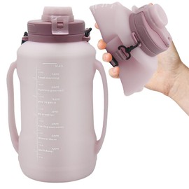 LELExilan 64oz Foldable Silicone Water Cups with Straw, BPA Free, for Outdoor Sports Water Bottle (Pink)