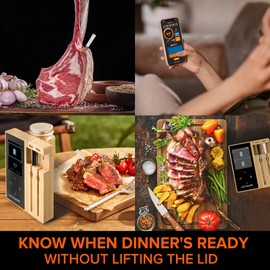 Niitawm Bamboo Dual Probe Wireless Meat Thermometer, Bluetooth Meat Thermometer Digital Wireless App, Long Range Temp Air Fryer Thermometer, Oven Thermometer, Food Grilling Accessories, Cooking Gifts