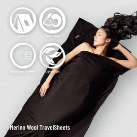 COCOON Merino Sleeping Bag Travel Sheet - Merino Wool, Black