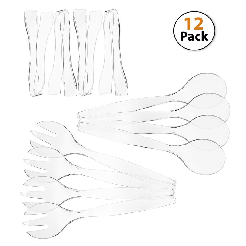 HD Disposable Serving Utensils Set (12), 10' Spoons, 6.5' Tongs,