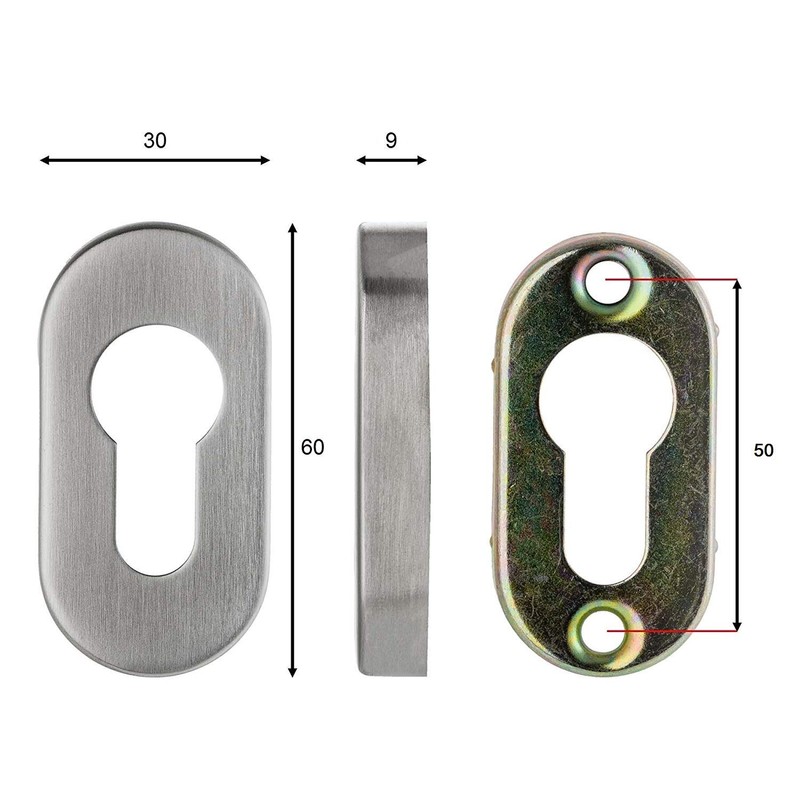 Oval Key Escutcheon Profile Cylinder Stainless Steel Matt Height 9