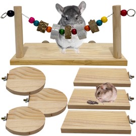 Niwaes 7 Pcs Chinchilla Ledges Wood Sets, Hamster Wooden Stand Platform with Lava Ledge Blocks Chew Toys Small Animal Cage Accessories for Rat Gerbil Guinea Pig Parrot Chipmunk Squirrel Mouse