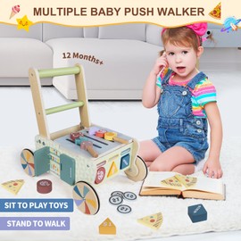 Wooden Baby Walker, Baby Push Walker, Montessori Kitchen Walker Toy, Push and Pull Learning Activity Walkers, Baby Walker with Wheels for Boys&Girls 12 Months, Baby Walker Push Toy Gifts for Toddler