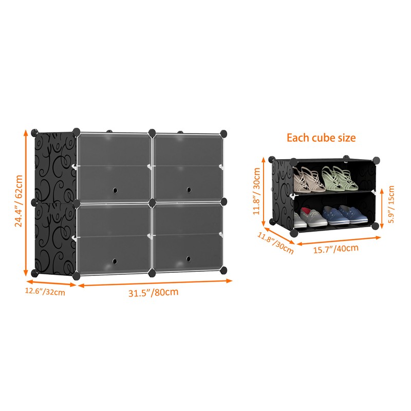 HOMIDEC Shoe Rack, 4 Tier Shoe Storage Cabinet 16 Pair