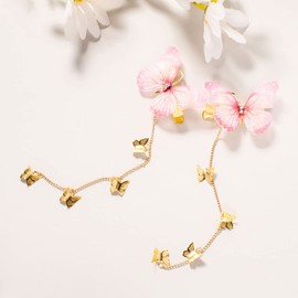 E EMZHOLE Butterfly Hair Pin Tassel Butterfly Hair Clips Hanging Ear Fabric Butterflies Hair Barrettes Hair Accessories for Women and Girls (Lovely Pink)