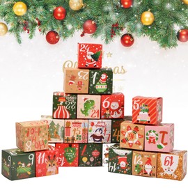 Pagezol 24Pcs Christmas Advent Calendar Boxes, Kraft Paper Advent Gift Boxes, 24 Days Christmas Countdown Boxes, Fill Your Own Advent Calendar Boxes Xmas Gift Box for Christmas Decorations