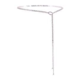 jascaela Women's Sparkly Glitter Sequin Wide Waist Elastic Cinch Belt Shiny Metal Buckle Stretchy Belt Silver Circle