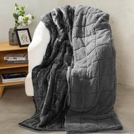 Aemicion Weighted Blankets Queen Size 20lbs for Adults,Soft Sherpa Fleece Heavy Weighted Blanket with Cozy Plush Flannel,Fluffy Warm Weighted Throw Blanket,60x80 inches,Dark Grey on Both Sides