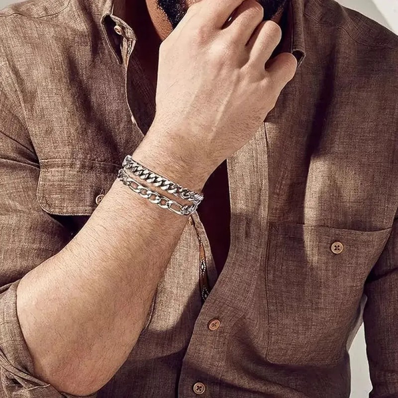 Pulseras Hombre Acero Inoxidable 12 Piezas Plata Joyería