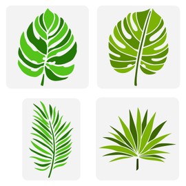 FINGERINSPIRE Tropical Leaf Stencils, 2 Sizes, Fern Leaf Stencils, Plastic Palm Leaf Pattern Painting Stencil, Reusable Stencil with Large Botanical Leaves for DIY Furniture Pack of 4