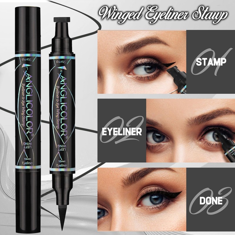 Double Head Eyeliner Stamp, Wing Tip Pen, Rotating Eyeliner Waterproof,