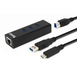 Plugable USB Hub with Ethernet, 3 Port USB 3.0 Bus Powered Hub with Gigabit Ethernet Compatible with Windows, MacBook, Linux, Chrome OS, Includes USB C and USB 3.0 Cables