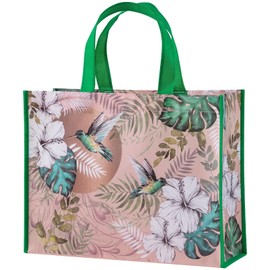WRAPAHOLIC Large Reusable Gift Bag with Handles - 10 x 5 x 13 inch - Hummingbird Flowers Enjoy Summer Time