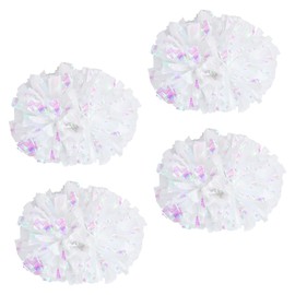 Supkiir 4Pcs Cheerleading Pom Poms for Cheerleader Costume Women, 2 Pair Cheer Pompoms for Boy Girl School Sports Games Team Spirit Cheering Dancing (Holographic White)