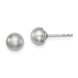 925 Sterling Silver 5mm Grey Freshwater Cultured Button Pearl Stud Earrings
