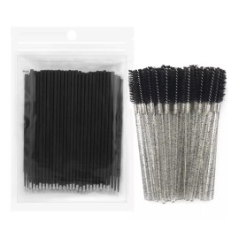 Mouyic 50 Cepillos Para Pestaños O Cejas + 100 Microbrush Negros Color Negro Espesor 1 Mm Largo 1 Mm Tipo De Curvatura C