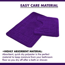 Lions 2 Piece Non Slip Striped Bath Mat & Pedestal Set - Greek Key Pattern Bathroom Toilet Rugs, Microfibre Mats, Super Soft Bathmat (Purple, Normal)