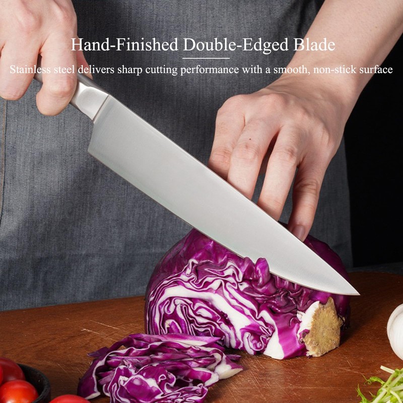 Silver Knife Set with Double Sided Wooden Magnetic Block,6-Piece Stainless