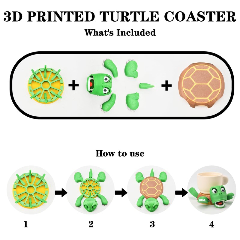 3D Printed Turtle Coaster - Unique and Fun Cup Holder,