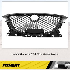 KUAFU Front Grill Compatible with 2014 2015 2016 Mazda 3 Axela Bumper Upper Hood Grille Painted Black