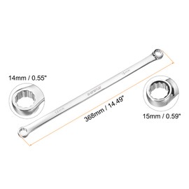 sourcing map Double End Box Wrench 14 x 15 mm Metric 12 Point 0 Degree Offset Extra Long Double End Box Ratcheting Wrench CR-V Polished Long Spanner Tools for Repairs