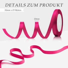 Gift Ribbon Pink 10 mm, 22 Metres Ribbon Decorative Ribbon Christmas Satin Ribbon Fabric Ribbon Dirndl Bow for Lacing Pink
