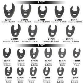 DPTOOL Crows foot Wrench Set 1/2" and 3/8” Drive Flare Nut Crowfoot Wrench Set Metric 8-32mm 6 Point Crows Feet Wrench Set 21Pcs Flare Nut Wrench Kit for Removing Nuts from hard-to-reach Areas