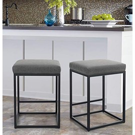MAISON ARTS Counter Height 24" Bar Stools Set of 2 for Kitchen Counter Backless Modern Barstools Industrial Upholstered Faux Leather Stools Farmhouse Island Chairs,Support 330 LBS,(24 Inch, Grey)
