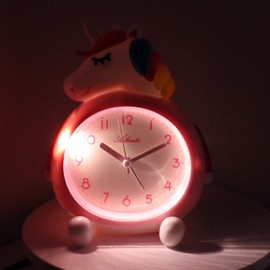 Atlanta Children's Alarm Clock without Ticking with Music + Eraser Unicorn – 2163/17 Wheel (Pink)