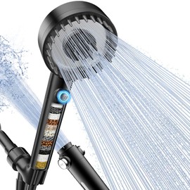 PWERAN Filtered Shower Head with Handheld, High Pressure 4 Spray Mode Showerhead with Filters, Water Softener Beads for Hard Water with ON/OFF Switch for Pets